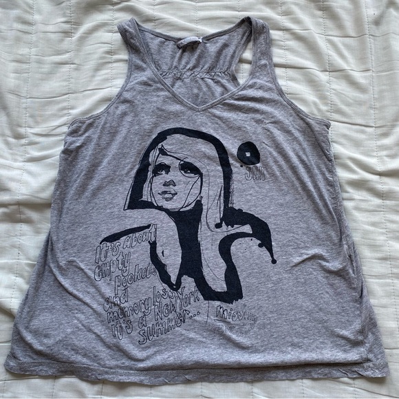 Only Tops - Only Grey Graphic Racerback Tank Top with Black Print